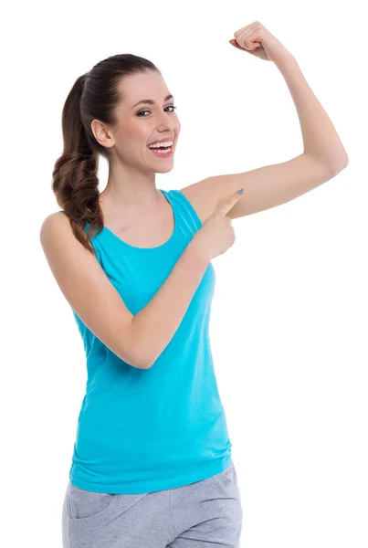 Женщина показывает мышцы — стоковое фото