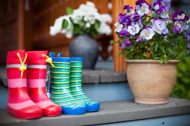 Lastik çizmeler ve çiçekler