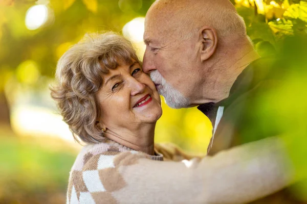 Happy Senior Couple Spending Time Together Beautiful City Park Autumn Stock Picture