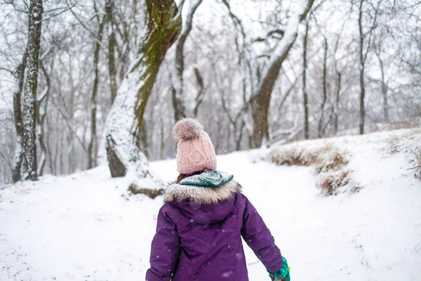 Küçük Kız Karda Kış Aktivitelerinin Tadını Çıkarıyor Stok Fotoğraf