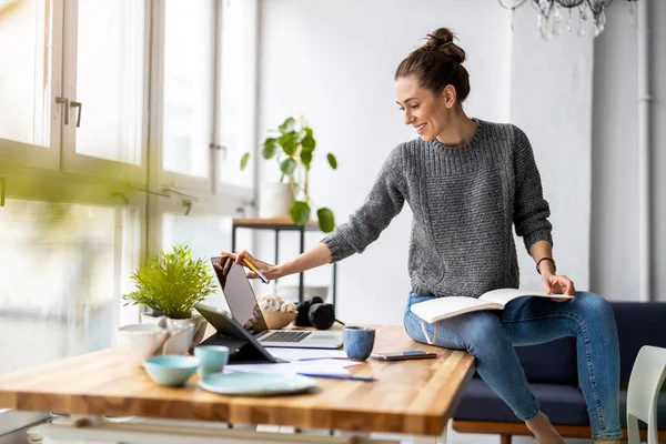 Creative Young Woman Working Laptop Her Studio Royalty Free Stock Images