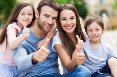 Family portrait with thumbs up clipart