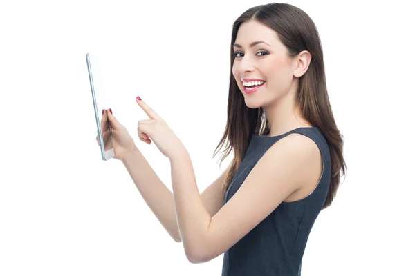 Frau mit digitalem Tablet — Stockfoto