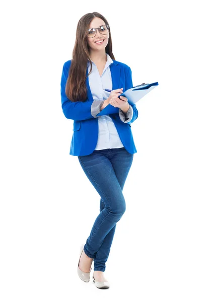 Studentin hält Tablet in der Hand — Stockfoto