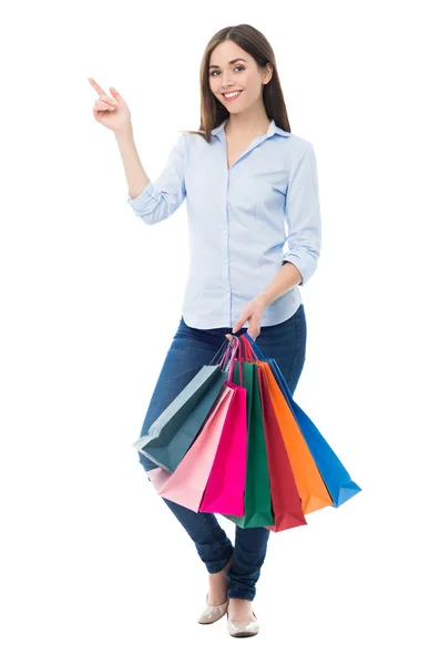 Mulher segurando sacos de compras — Fotografia de Stock