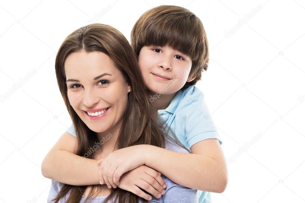 Mother giving her son piggyback ride Royalty Free Vector