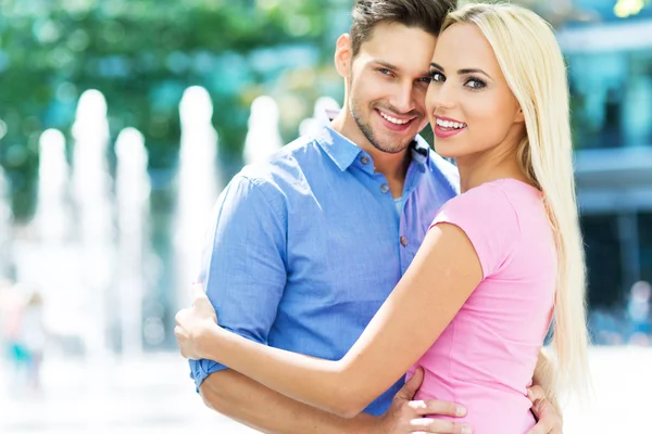 Happy young couple outdoors — Stock Photo, Image