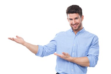 Young man pointing clipart