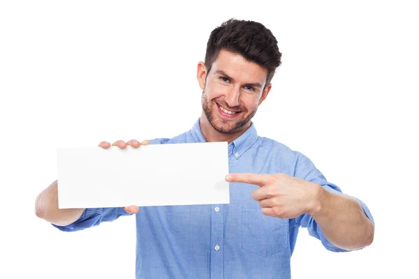 Joven con cartel en blanco — Foto de Stock