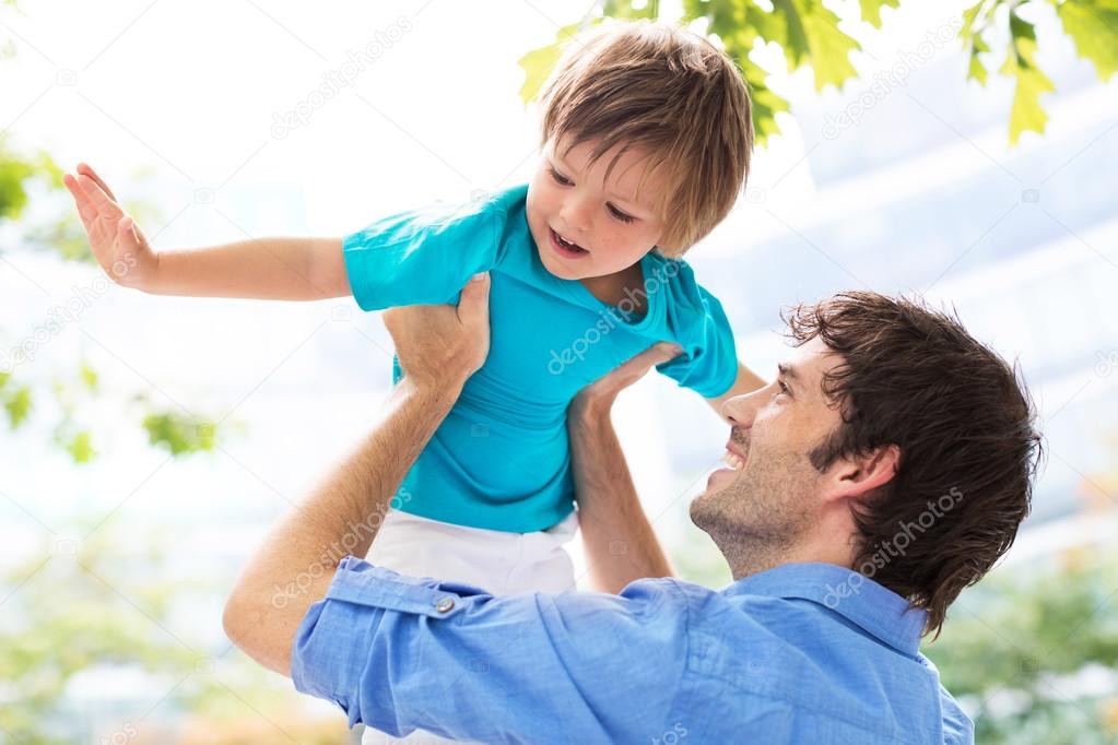 Father and son outdoors