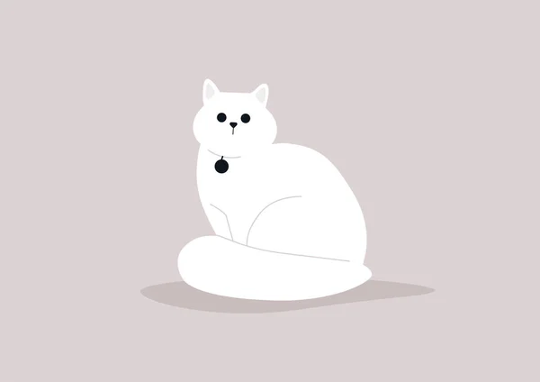 Een Vector Illustratie Van Een Pluizige Witte Kat Met Een — Stockvector