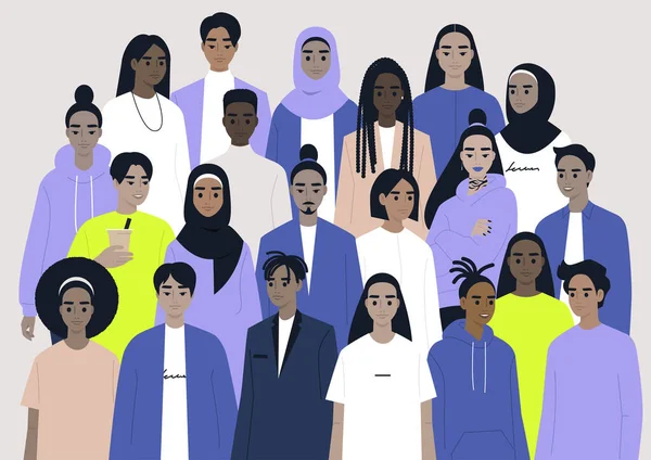 Grand Groupe Personnages Une Communauté Diversifiée Des Gens Couleur — Image vectorielle