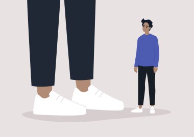 Eşitlik sorunu: dev bir adamın yanında duran erkek karakter