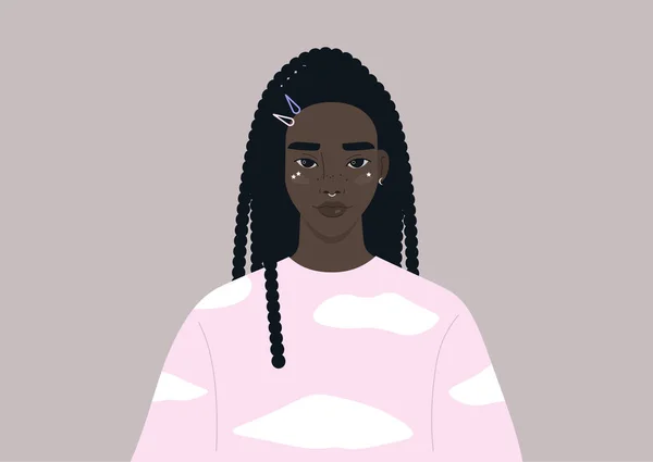 Gen Lifestyle Portret Een Jonge Vrouw Zwart Karakter Dragen Trendy — Stockvector