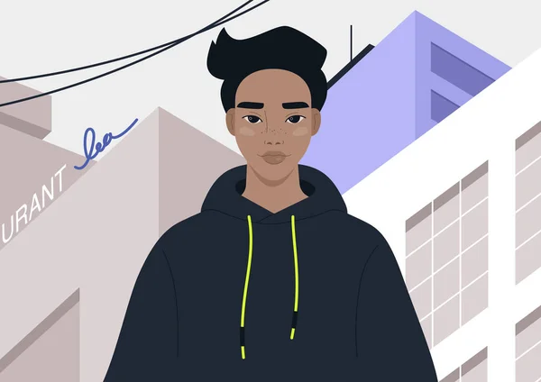 Retrato Estilo Vida Geração Jovem Personagem Masculino Usando Capuz Vida — Vetor de Stock