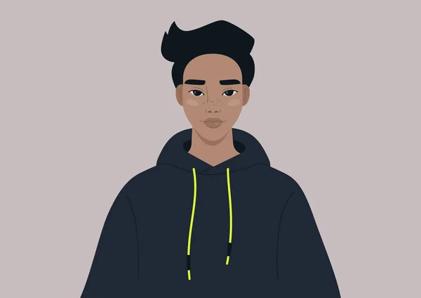 Portrait Style Vie Génération Jeune Personnage Masculin Portant Sweat Capuche — Image vectorielle