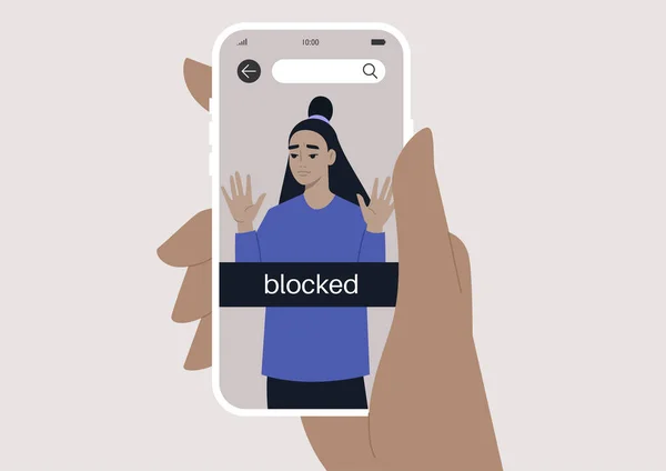 Ręczne Trzymanie Smartfona Zablokowanym Kontem Użytkownika Wyświetlane Ekranie Prywatność Mediach — Wektor stockowy