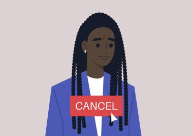 Cancel culture concept, a young female Black character being cancelled by online users clipart