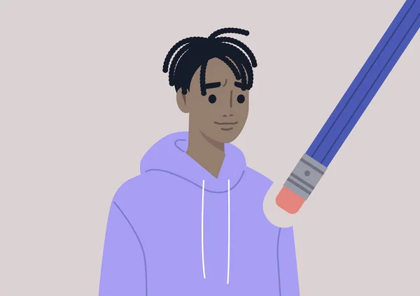 Joven Personaje Negro Siendo Borrado Por Moderna Cancelan Cultura Las — Vector de stock