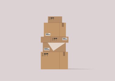 Teslimat hizmeti, e-ticaret konsepti, arka planda izole edilmiş karton kutular.