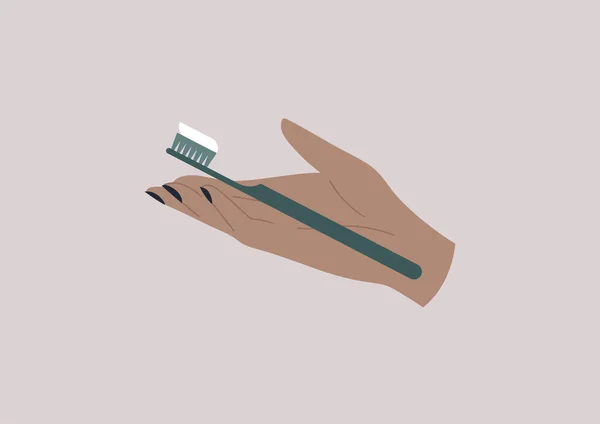 Tagesablauf Eine Hand Hält Eine Zahnbürste Mit Einem Streifen Zahnpasta — Stockvektor