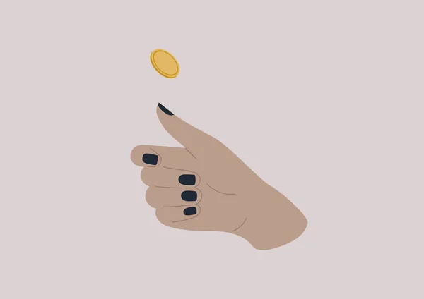 Ένα Μοναχικό Χέρι Που Πετάει Ένα Νόμισμα Κορώνα Γράμματα — Διανυσματικό Αρχείο
