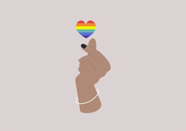 韓国の指の心のジェスチャー 聖バレンタインの概念 現代のライフスタイルと同性愛関係 Lgbtq虹のシンボル — ストックベクタ