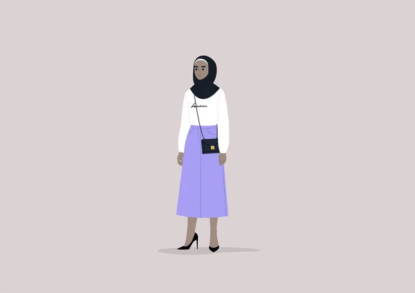 Молода Жінка Арабський Персонаж Високих Підборах Модний Одяг Міні Сумкою — стоковий вектор