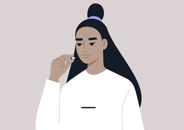 Médecine Mode Vie Sain Concept Jeune Personnage Féminin Asiatique Prenant — Image vectorielle