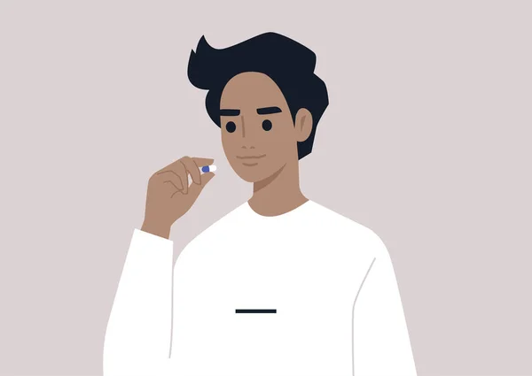 Medicina Concepto Estilo Vida Saludable Personaje Masculino Joven Tomando Una — Vector de stock