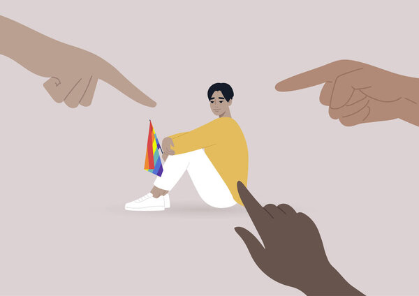 Fingers pointing at an lgbtq person, homophobia problem, cruel intolerant society