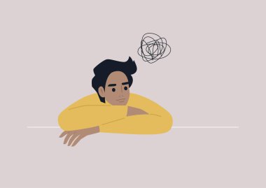 Kafası karışmış genç bir erkeğin psikolojik portresi. Endişe ve depresyon konsepti. Psikoterapi.