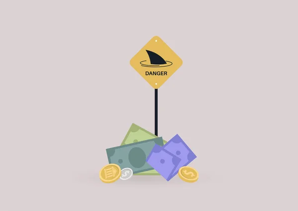 Danger Yellow Sign Losing Money Concept Shark Attack Risk Financial — Stock Vector