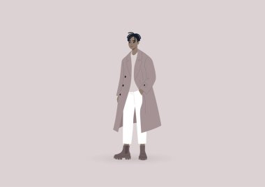 Sokak tarzı, genç, zarif bir erkek siyah karakter. Büyük bir ceket ve büyük botlar giyiyor. Milenyum modası.