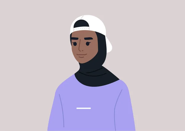 Retrato Uma Jovem Muçulmana Usando Hijab Com Boné Estilo Vida —  Vetores de Stock