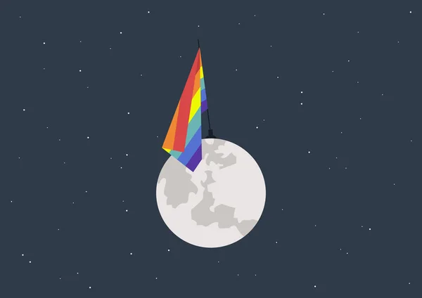 Uma Bandeira Arco Íris Lgbtq Instalada Lua Conceito Orgulho — Vetor de Stock