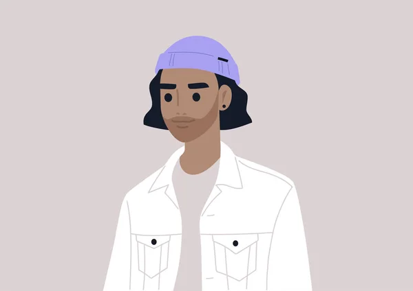 Jovem Personagem Masculino Vestindo Gorro Rolou Estilo Vida Moderno Moda — Vetor de Stock