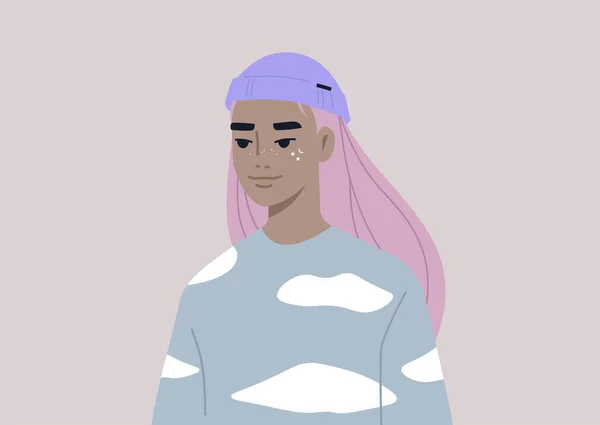 Joven Personaje Asiático Femenino Con Gorro Enrollado Estilo Vida Moderno — Archivo Imágenes Vectoriales