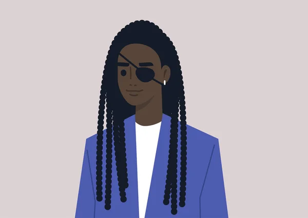 Ένα Πορτραίτο Ενός Νεαρού Αρσενικού Μαύρου Χαρακτήρα Που Φοράει Ένα — Διανυσματικό Αρχείο