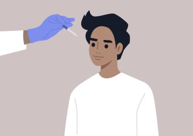 Bir doktor göz damlasına pipet, göz doktoru muayenesi ve göz hijyeni enjekte eder.