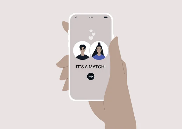 Матч Додатка Знайомств Два Аватари Екрані Онлайн Романтичні Стосунки — стоковий вектор