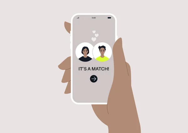 Dejting App Match Två Avatarer Skärm Online Romantiska Relationer — Stock vektor