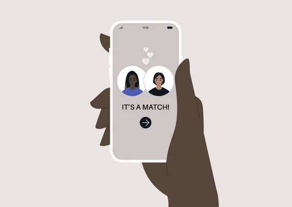 Match Application Rencontres Deux Avatars Sur Écran Relations Lesbiennes Romantiques — Image vectorielle