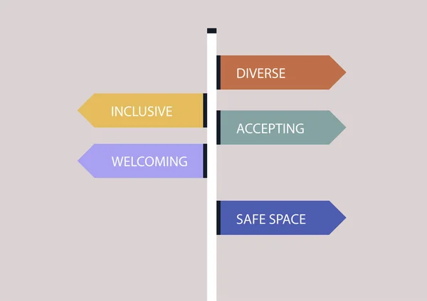 Farklı yönleri gösteren rengarenk oklar ve güvenli uzay rehber levhası.