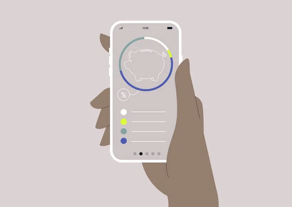 Eine Hand Hält Ein Mobiltelefon Mit Einer Online Banking Schnittstelle — Stockvektor