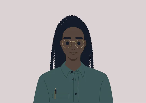 Μια Νεαρή Γυναίκα Μαύρο Χαρακτήρα Φορώντας Ένα Κουμπί Κάτω Πουκάμισο — Διανυσματικό Αρχείο