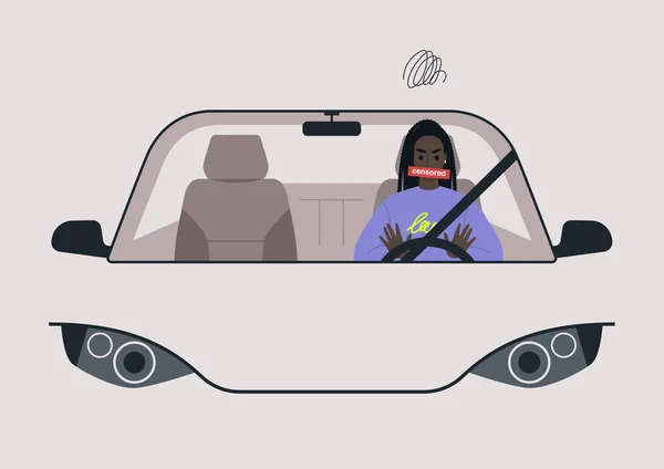 Μια Θυμωμένη Μαύρη Οδηγός Κορνάρουν Και Βρίζουν Στο Αυτοκίνητό Τους — Διανυσματικό Αρχείο