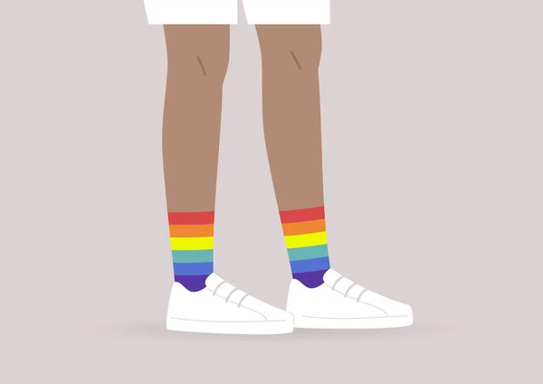 Een Illustratie Van Karakter Dragen Regenboog Sokken Lgbt Beweging Onderste — Stockvector