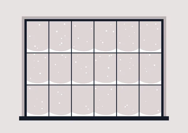 Ein Schneereiches Winterwetter Ein Isolierter Fensterrahmen Mit Schneeflocken Hintergrund — Stockvektor