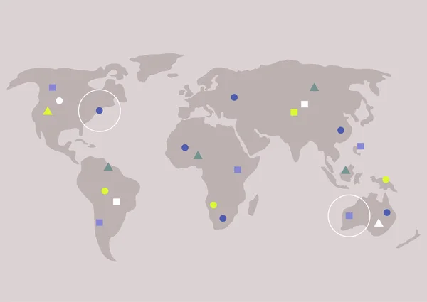 Mapa Mundo Com Ícones Nele Visualização Estatísticas Infográficos Geográficos — Vetor de Stock